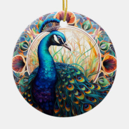 Peacock Stached Glass Ceramic Träd Dekoration