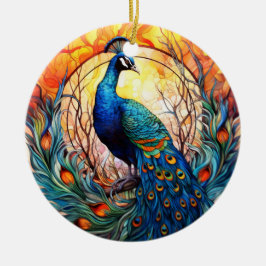 Peacock Stached Glass Ceramic Träd Dekoration