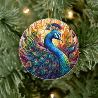 Peacock Stached Glass Ceramic Träd Dekoration