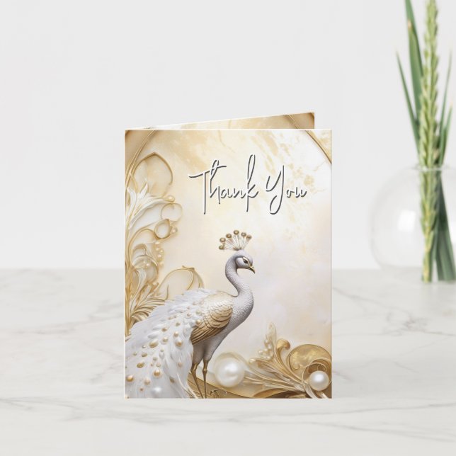 Peacock, tack för eleganten, vit guld chic kort (Framsida)