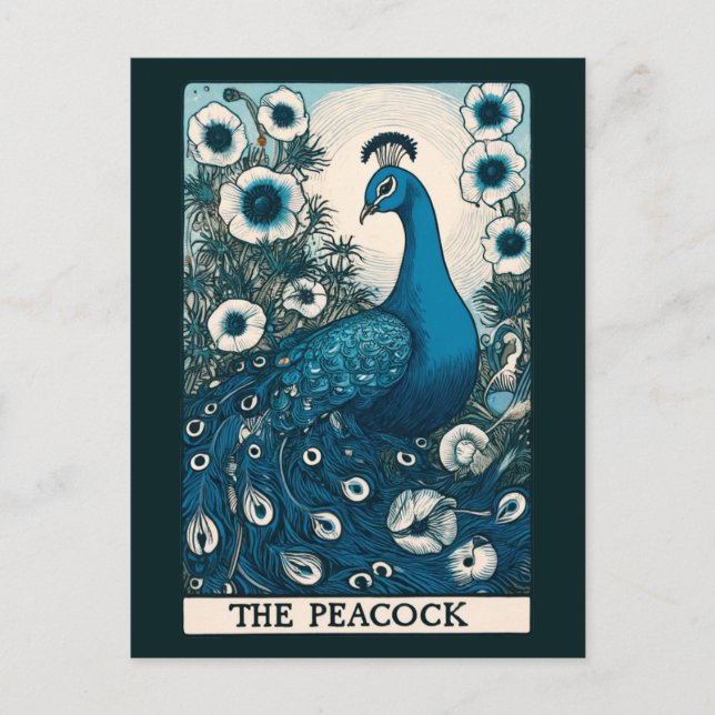 Peacock Tarot Card Art peace Teal Art Helg Vykort (Framsida)