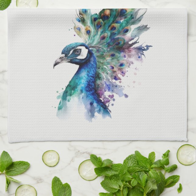 Peacock Tea Towel, Peacock Feathers, Vild Bird Kökshandduk (Vikta)