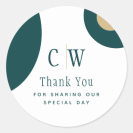 Peacock Teal Grönt Guld Bröllop Tack FAVOR Cl Runt Klistermärke