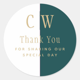 Peacock Teal Grönt Guld Wedding Favor Gift Bag Runt Klistermärke