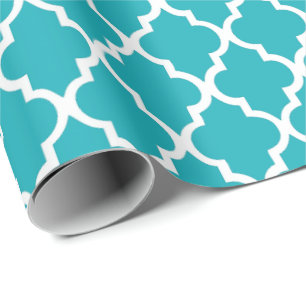 Peacock Teal Quatrefoil Tiles Mönster Presentpapper