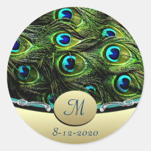 Peacock Theme Bröllop kuvert Seals Runt Klistermärke