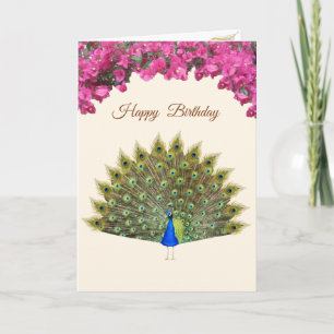 Peacock & Tropical Flowers on Ivory Birthday Anteckningskort