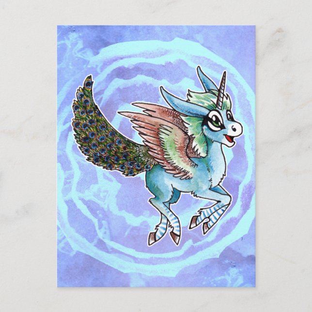 Peacock Unicorn Vykort (Framsida)