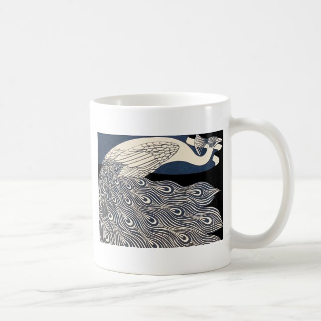 Peacock Vintage Blue Art nouveau Art Kaffemugg (Höger)