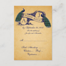 Peacock Vintage bröllop OSA KORT | Blå