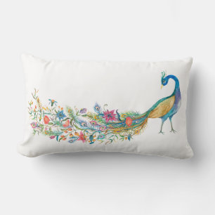 Peacock Vintage Illustration Lumbar Dekorativ kudd Lumbarkudde