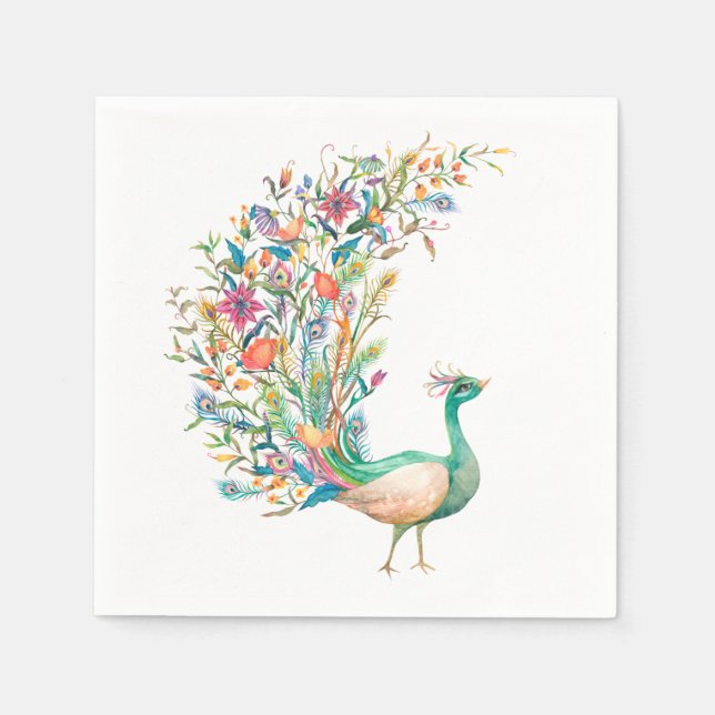Peacock Vintage Illustration Napkins Pappersservett (Framsidan)