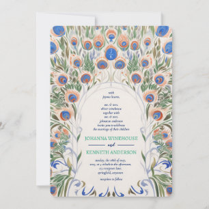 Peacock Vintage ram Monogram Bröllop Inbjudningar