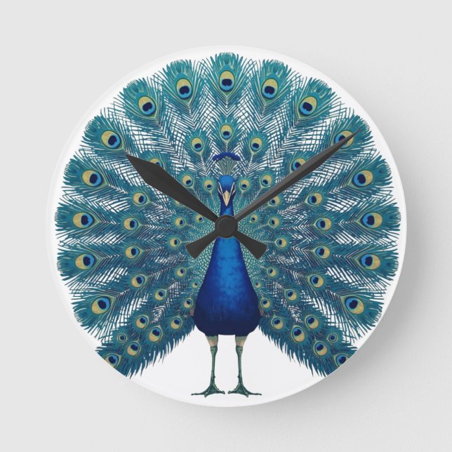Peacock Wall Clock – Elegant Decorative Timepiece  Rund Klocka (Framsida)