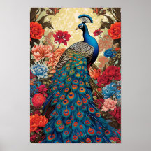 Peacock Wall Poster, Vibrant Art Illustration
