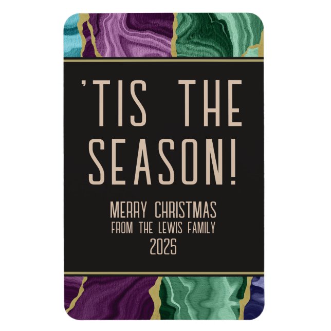 Peacock Watercolor Agate jul Magnet (Vertikal)