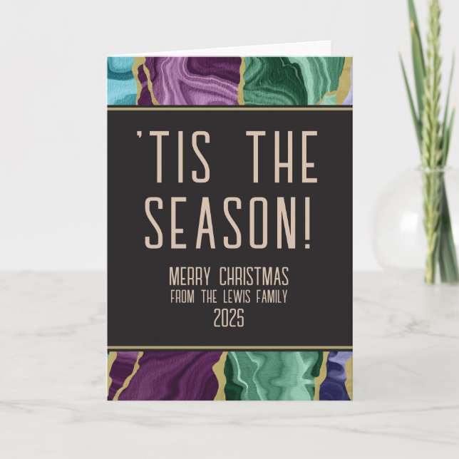 Peacock Watercolor Agate-julkort Kort (Framsida)