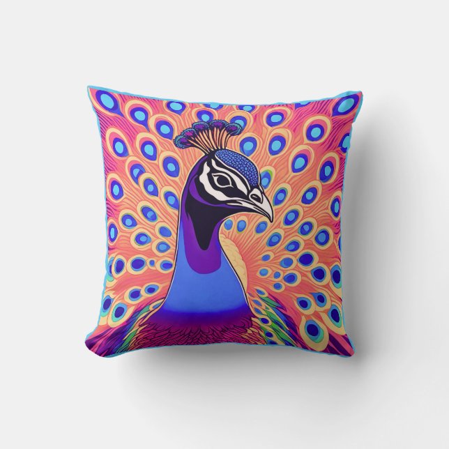 Peacock Watercolor Kudde (Framsida)