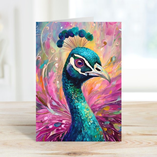 Peacock Whimsious Modern Impressionist Art Kort (Skapare uppladdad)