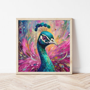 Peacock Whimsious Modern Impressionist Art Poster