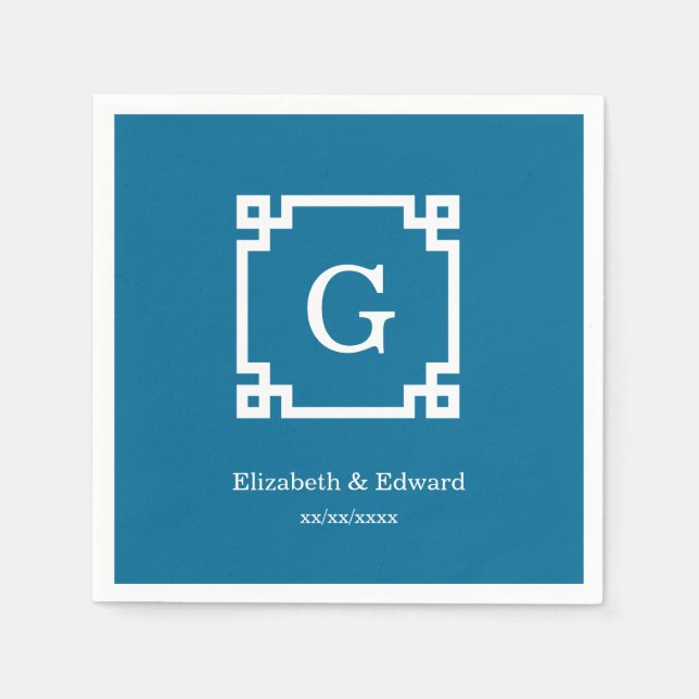 Peacock White Grekiska Nyckel Framed #2 Initial Mo Pappersservett (Framsidan)