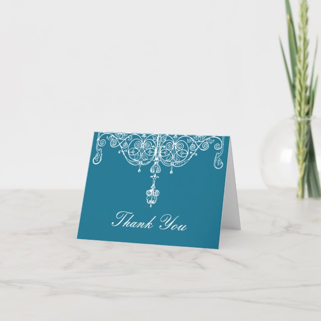 Peacock White Scrollwork Tackkort (Framsida)