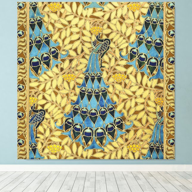 Peacocks Birds Rowan Trees Art Nouveau Canvastryck (Insitu (trägolv))