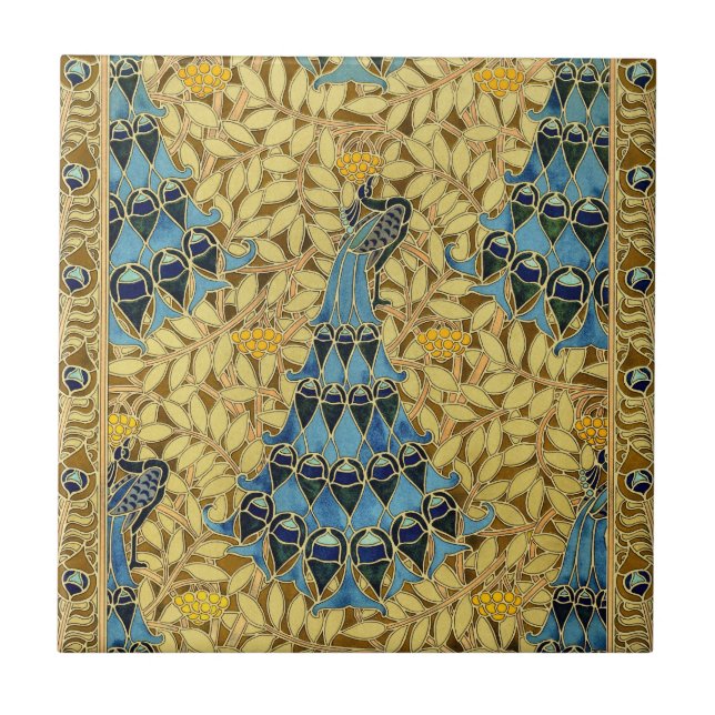 Peacocks Birds Rowan Trees Art Nouveau Kakelplatta (Framsidan)