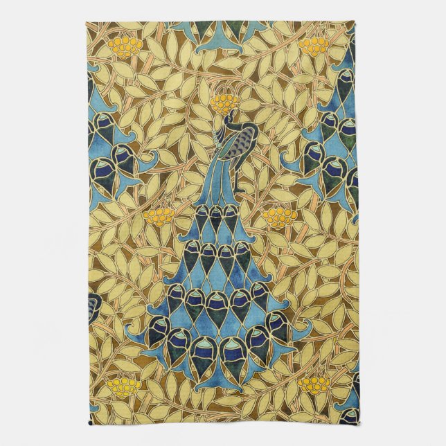 Peacocks Birds Rowan Trees Art Nouveau Kökshandduk (Vertikal)