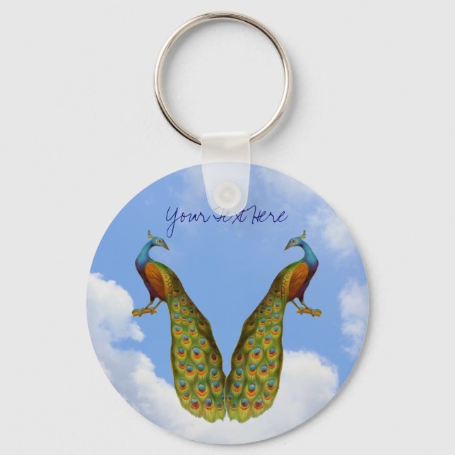 Peacocks Blå himmel Animal Keychain Nyckelring (Framsida)