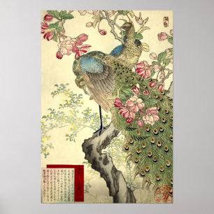 Peacocks & Crabapple Vintage Japanska Poster