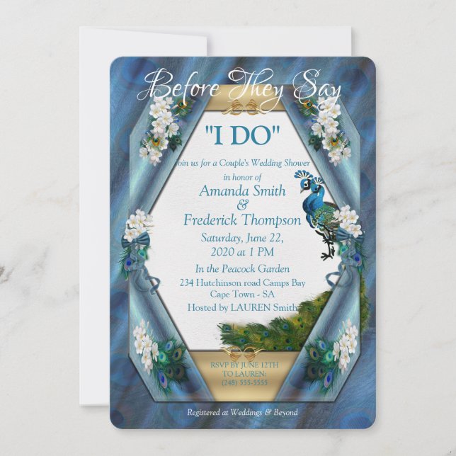 Peacocks & Emerald Grönt Metallic Silke W-Shower Inbjudningar (Framsida)