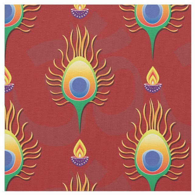 Peacocks-fjädrar med diylampa (Diwali) Tyg (Närbild)