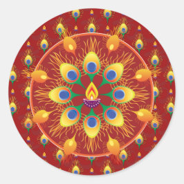 Peacocks fjäther Rangoli på mönster Runt Klistermärke