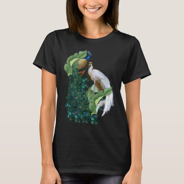 Peacocks för vitt och blått Royal T Shirt (Framsida)