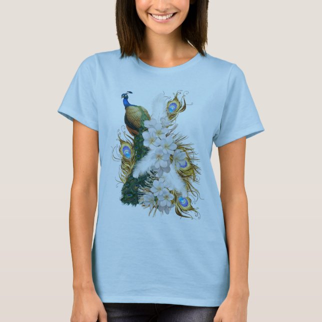 Peacocks för vitt och blått Royal T Shirt (Framsida)