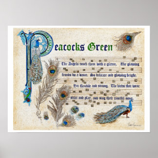 Peacocks Grönt Manuscript Poster