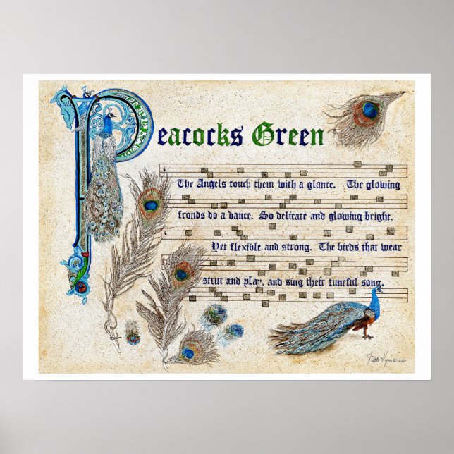 Peacocks Grönt Manuscript Poster (Framsidan)