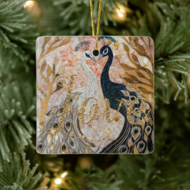 Peacocks Guld Glitter Kärlek Ro Julgransprydnad Keramik