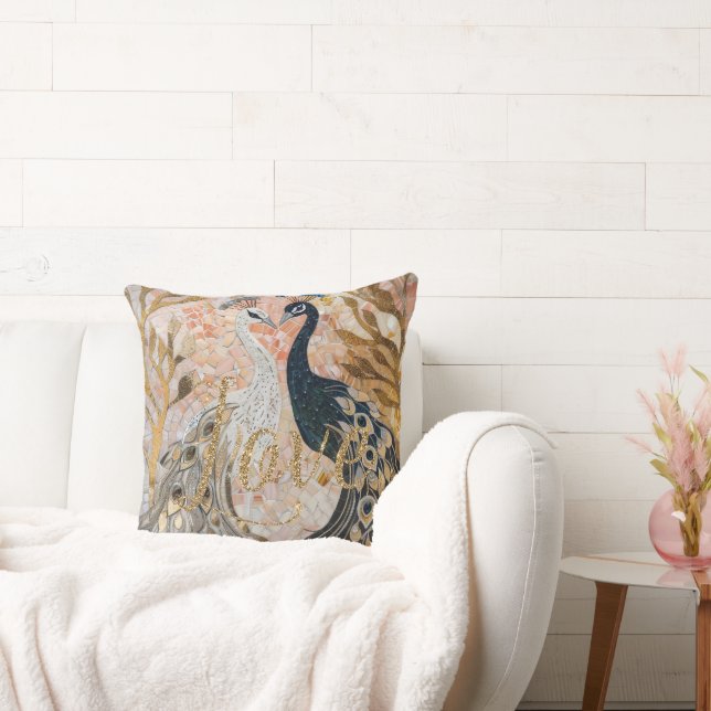Peacocks Guld Glitter Kärlek  Ro Kudde (Soffa)