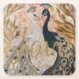 Peacocks Guld Glitter Kärlek  Ro Underlägg Papper Kvadrat