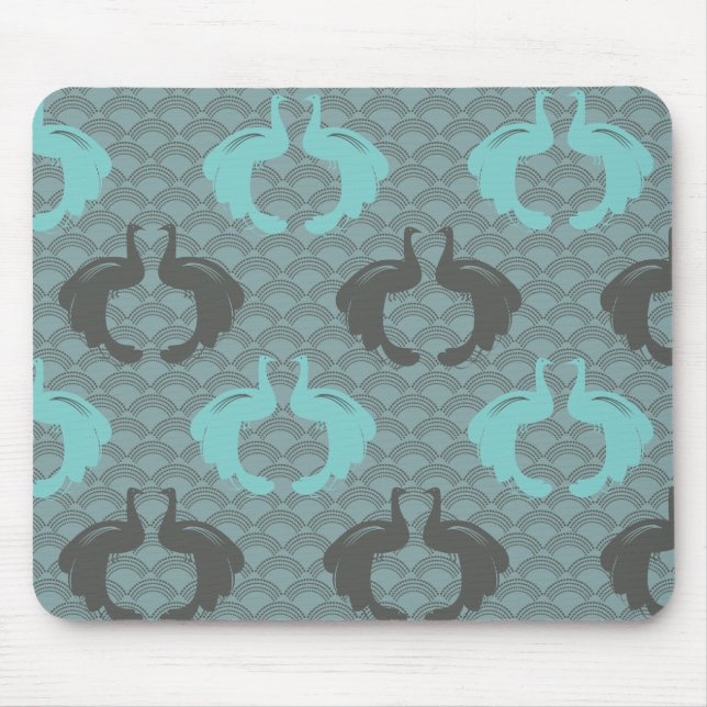 PEACOCKS i AQUA & GRÅTT Mousepad Musmatta (Framsidan)