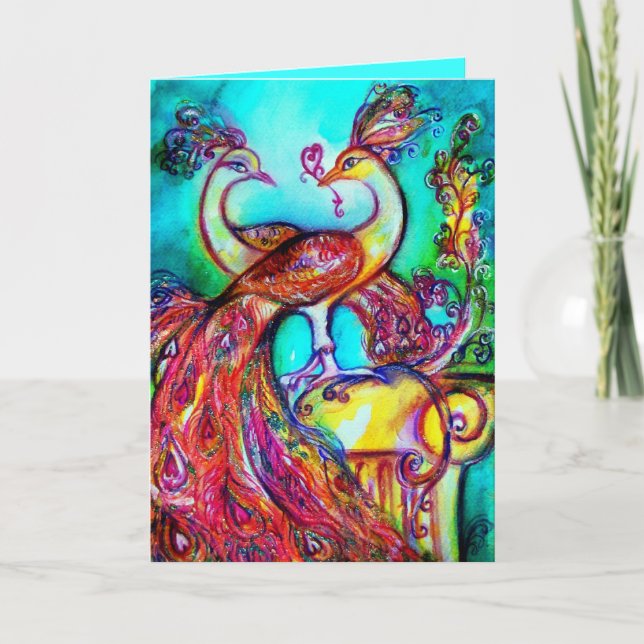 PEACOCKS I KÄRLEK Alla hjärtans dag Helgkort (Framsida)