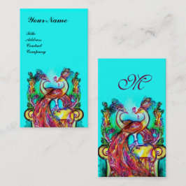 PEACOCKS I KÄRLEK MONOGRAM,Red Aqua Blue Turcos Visitkort