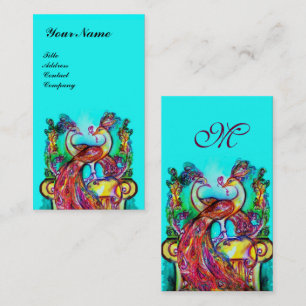 PEACOCKS I KÄRLEK MONOGRAM,Red Aqua Blue Turcos Visitkort