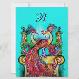 PEACOCKS I KÄRLEK MONOGRAM röd grönt Inbjudningar