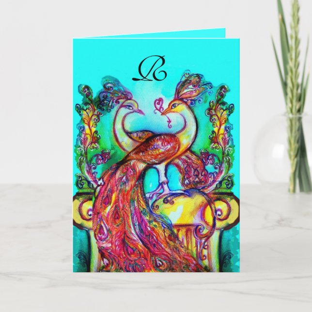 PEACOCKS I KÄRLEK MONOGRAM Valentindagen Helgkort (Framsida)