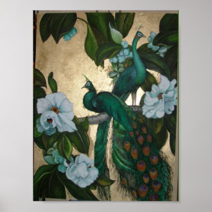 Peacocks i Magnolia Träd Poster