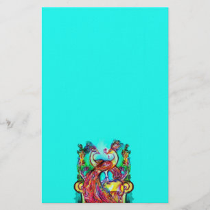 PEACOCKS IN KÄRLEK MONOGRAM Red blue turquase grön Brevpapper