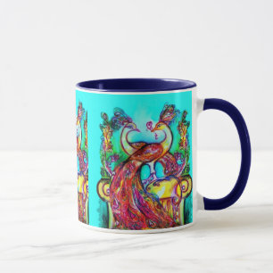 PEACOCKS IN KÄRLEK MONOGRAM Red blue turquase grön Mugg